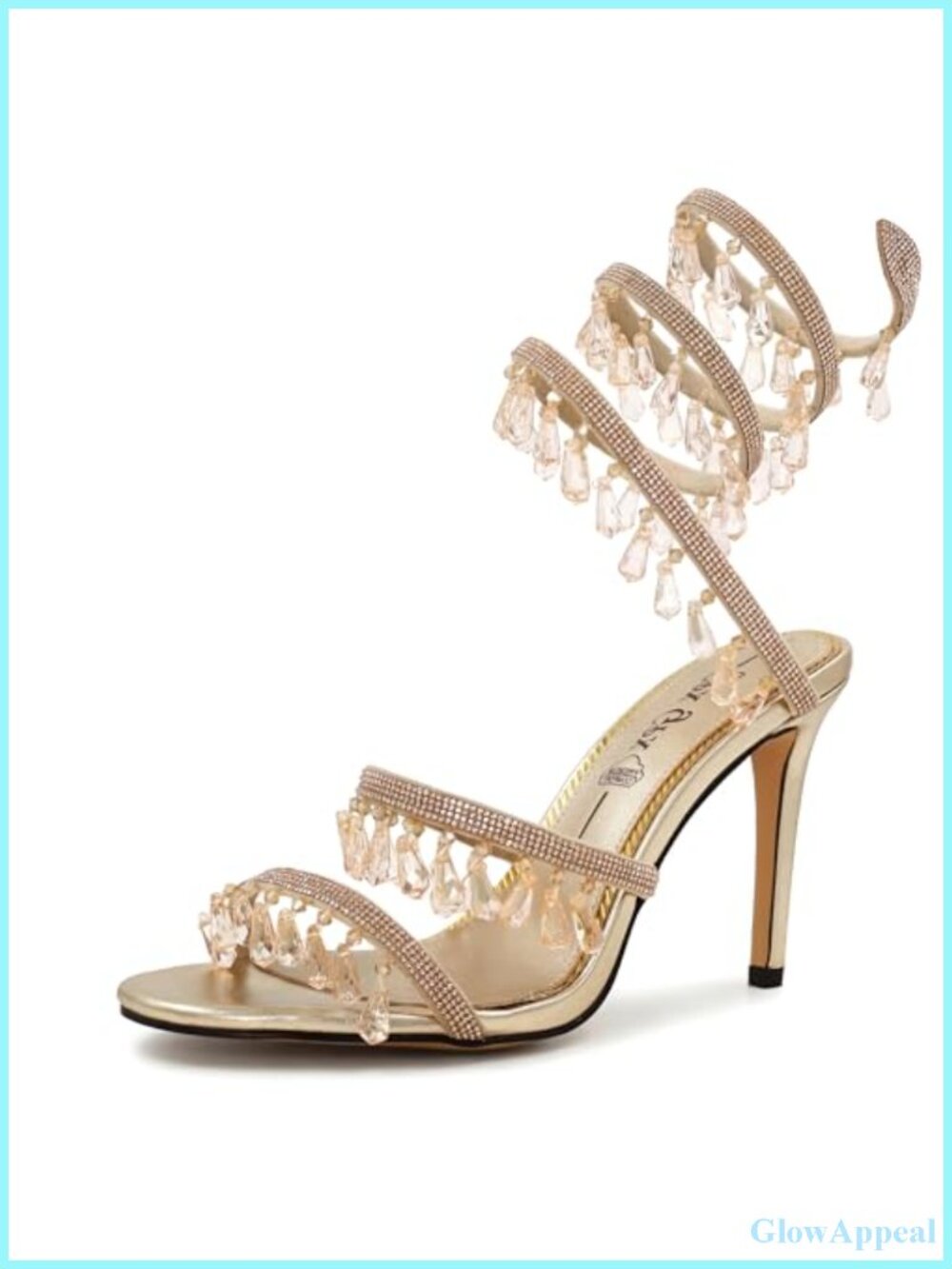 Rhinestone Ankle Wrap Stiletto Sandals Faux Leather Bridal Evening Heels